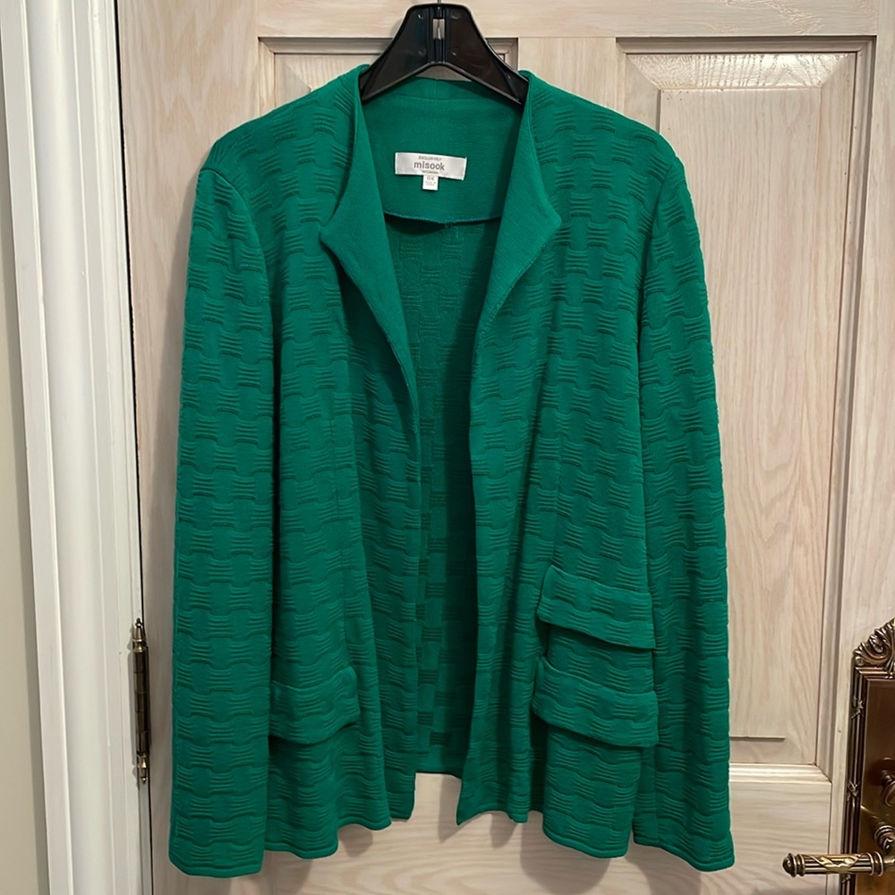 Misook Emerald Green Knit Long Sleeve Jacket. 0X